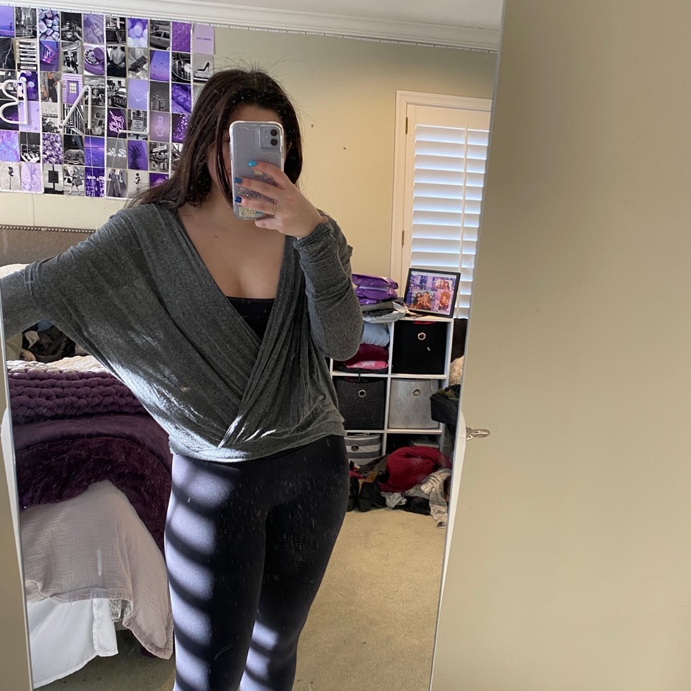 Gray long sleeve wrap top
